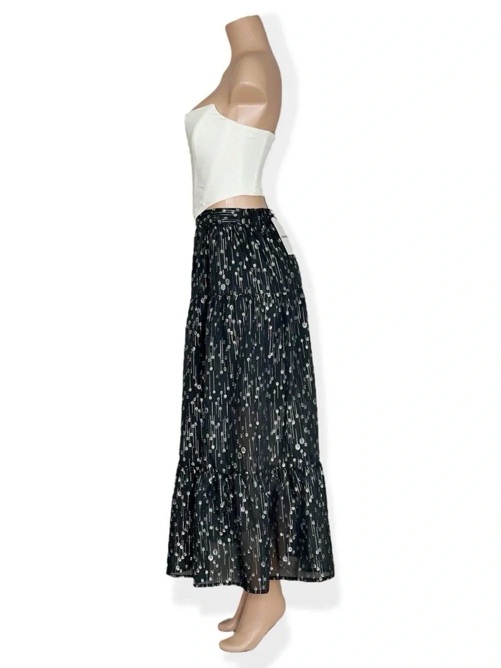 SABINA MUSAYEV Portia Maxi Skirt, Silver Black, Small